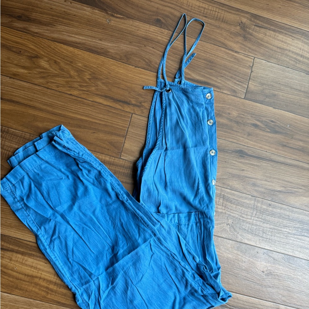 Blue Button-Down Jumpsuit